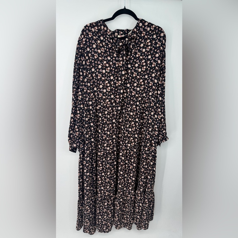 Levi’s Floral Long Puff Sleeve V Cut Neck Tie Maxi Dress